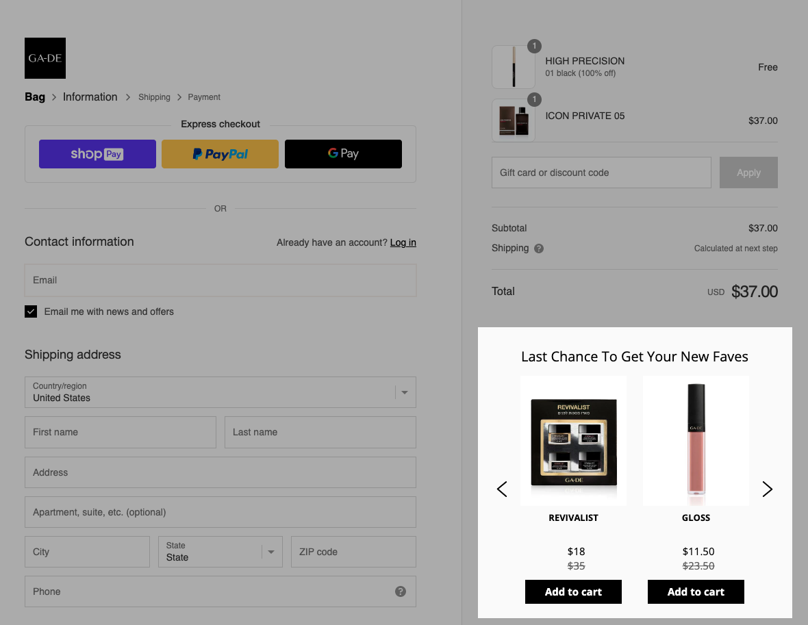 checkout page special offer